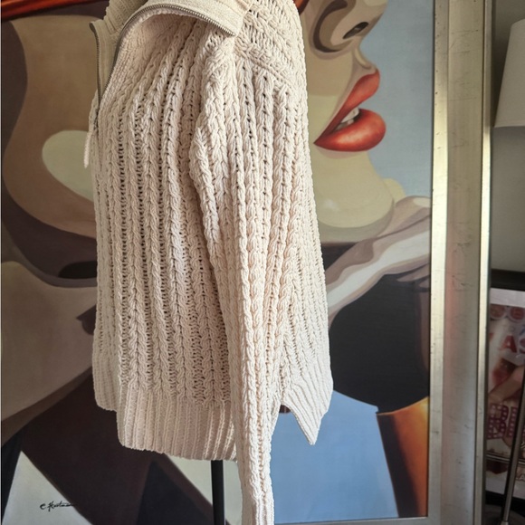 Aerie Half Zip oversized Cable Knit Sweater Cream Pullover XS - Picture 5 of 8